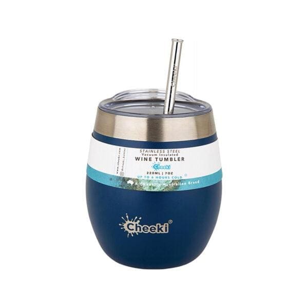 Insulated Wine Tumbler With Straw Sapphire Blue