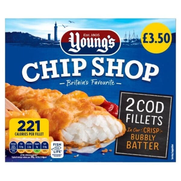 Youngs 2 Battered Cod Fillets PM £3.50