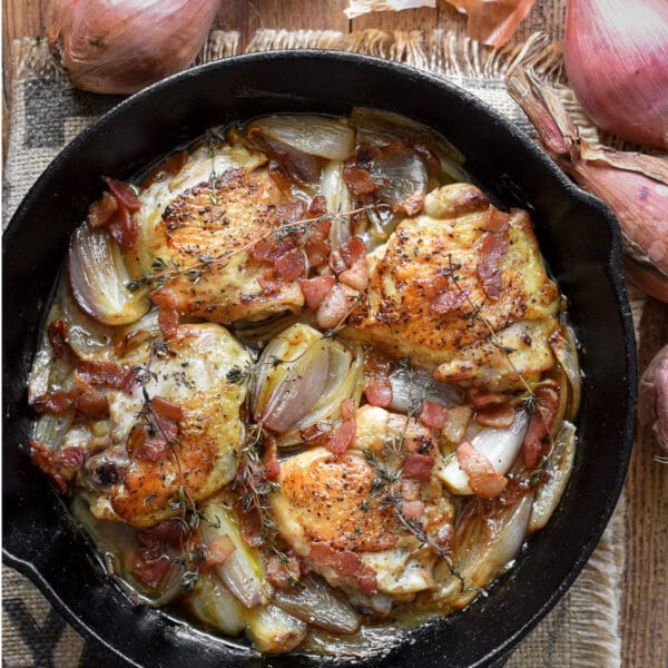 Chicken in White Wine with Bacon & Shallots Serves 1