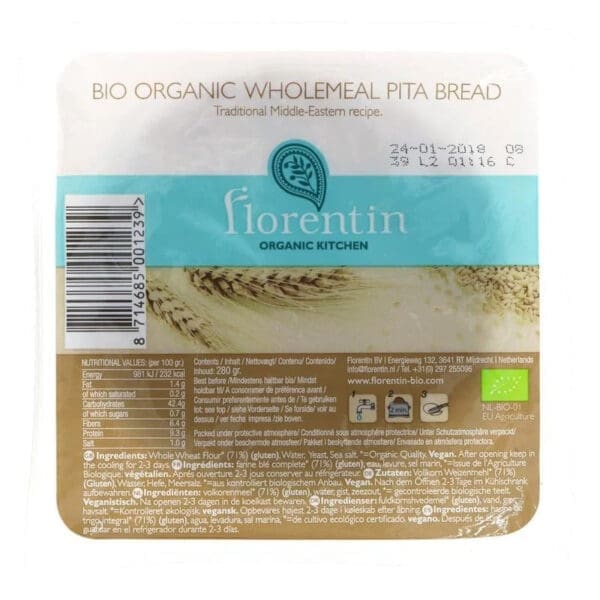 Florentin Wholemeal Pitta Bread Organic
