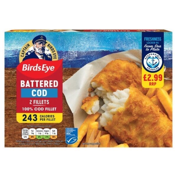Birds Eye 2 Battered Cod Fillets PM £2.99