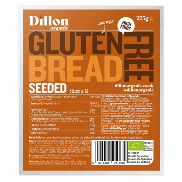 Dillon Organic Seeded Sliced Gluten Free Keto Bread