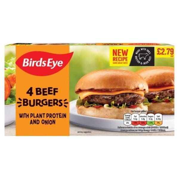 Birds Eye 4 Beef Burgers with Plant Protein PM £2.79