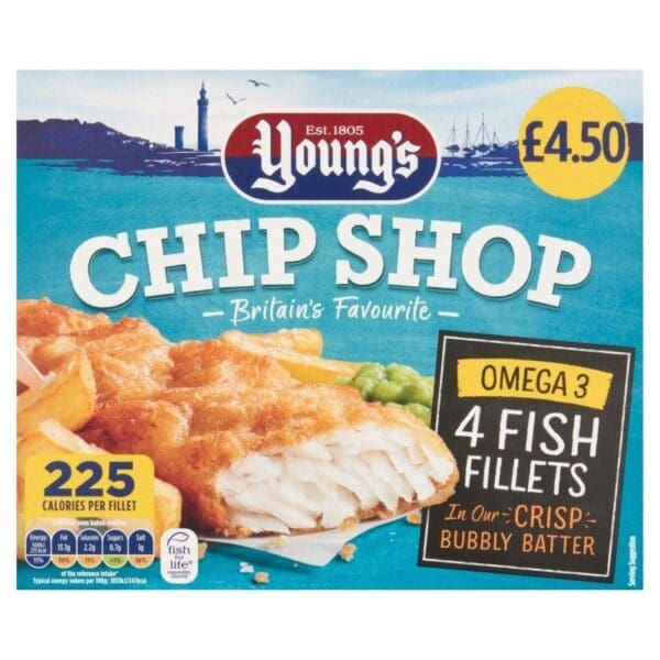 Youngs 4 Battered Fish Fillets PM £4.50
