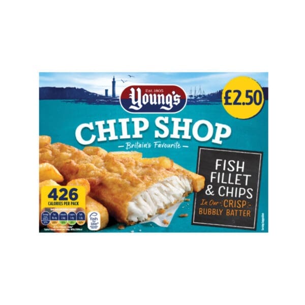 Youngs Fish Chips Price Marked £2.50
